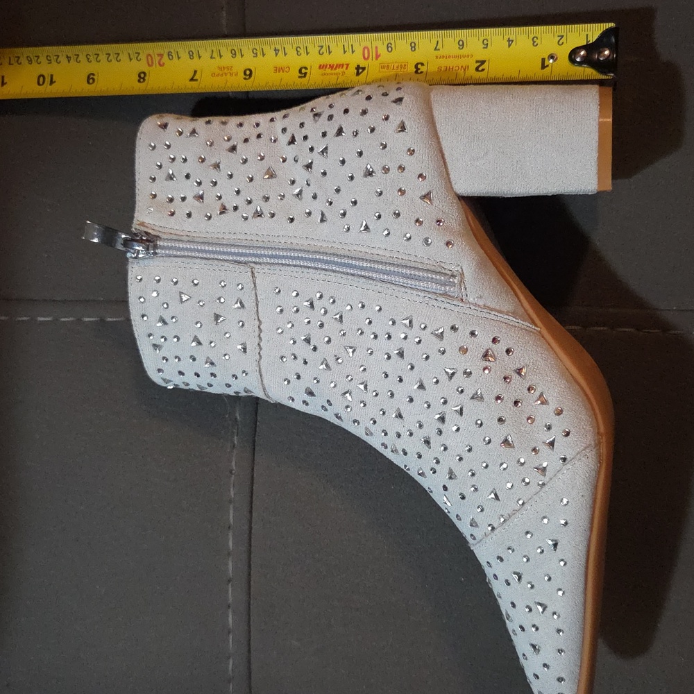 Elegant Grey Studded Women's Ankle Boots - Size 8